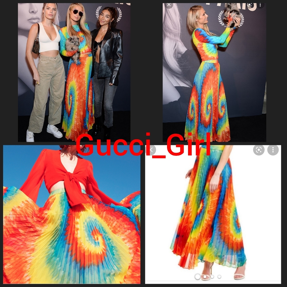🌈  NWT 2 S M tie dye Alice + Olivia Maxi Pleated Accordian Skirt long barbie